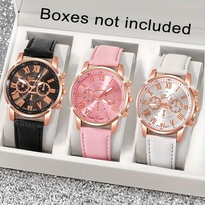 3pcs/set Elegant Quartz Ladies Watch - Stylish Round Dial with PU Leather Strap Perfect Gift Choice