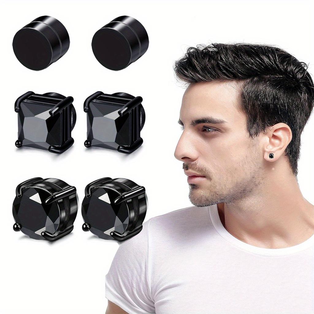 1/3 páry 6MM Křišťálové Magnetické Náušnice Puzetky z Nerezové Oceli Bez Piercingu pro Muže Punk Zirkon Magnetické Náušnice Nepropichovací Šperky
