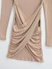 European-Style High Neck Long Sleeve Fleece Dress - Pleated Hot Girl Hip Wrap Skirt