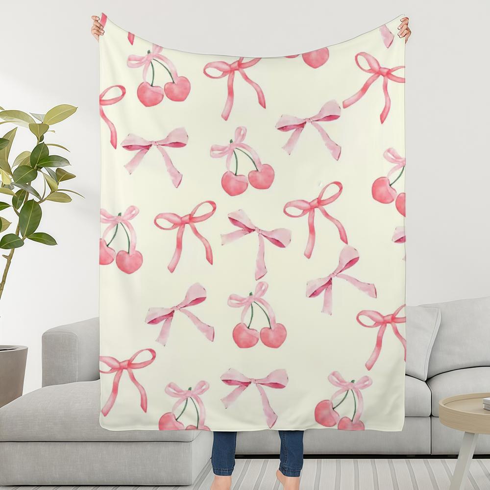 Blanket Throw Super Cosy Plush Living Room Sofa Couch Childish Bow Birthday Pink Cherry Gifts
