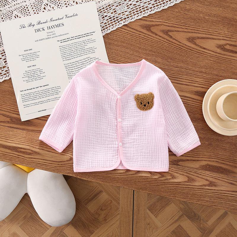 Baby Lightweight Korean-Style Bear Cardigan - Breathable, Comfortable Gauze Design