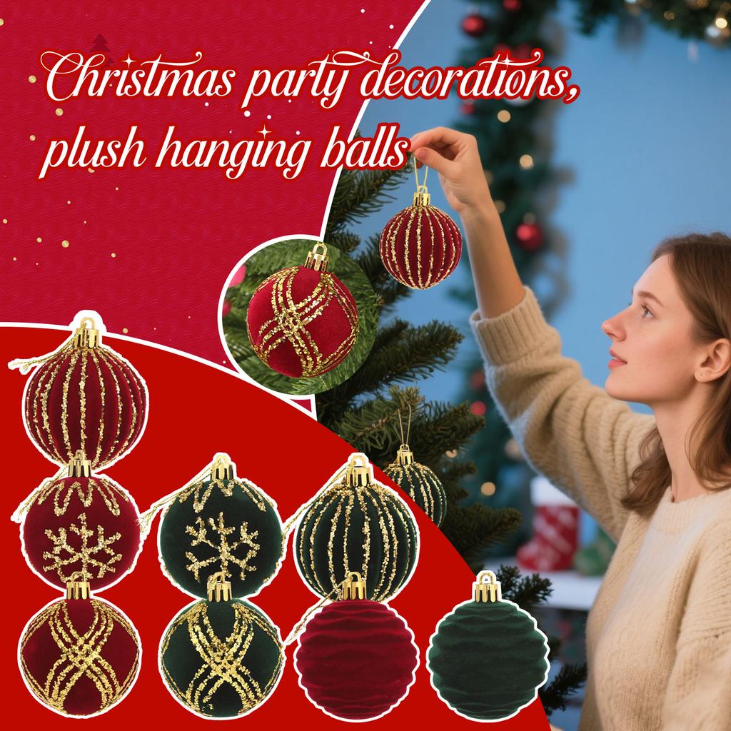 Christmas Party Decorations Flocking Hanging Balls Holiday Shopping Mall Window Christmas Tree Decoration Painted Ball Pendants