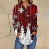 Women's Fashionable Loose-Fit Button-Down Collar Christmas Print Long-Sleeved Top