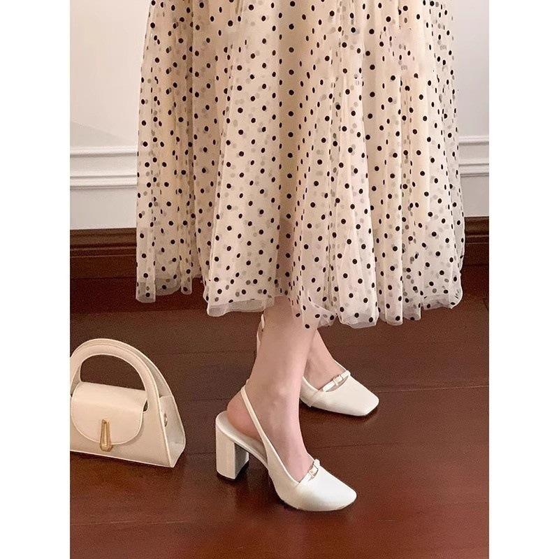 Square head bag head sandals women's skirt single shoes rear empty thick heel high heels