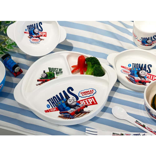 OSK Thomas the Tank Engine Lunch Plate with Dividers, Handle, Made in Japan, Dishwasher and Microwave Safe, Rubber Feet, Shatter-Resistant, Stylish, C