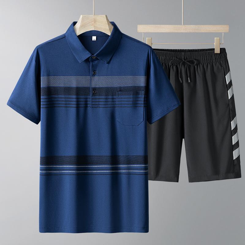 Middle Aged And Elderly Sports Suit Men's Casual Ice Silk Short Sleeved Men's Two-piece Set