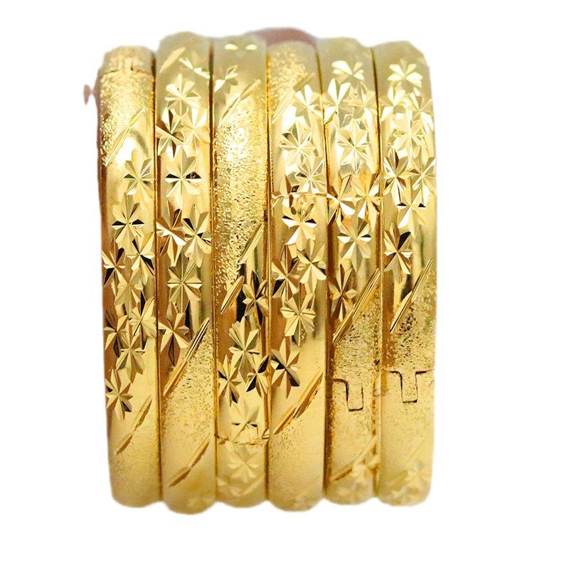 SHEIN TEMU Unisex 8mm Vietnamese Sand Gold Carved Bangle with Snap Opening and Vacuum-Plated Color Preservation