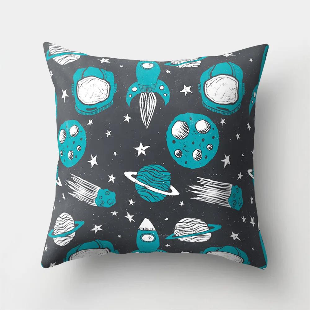 Outer Space Style Polyester Throw Pillow Case Spaceship Astronaut Print Cushion Cover Decorative For Sofa Bed Home Living Room