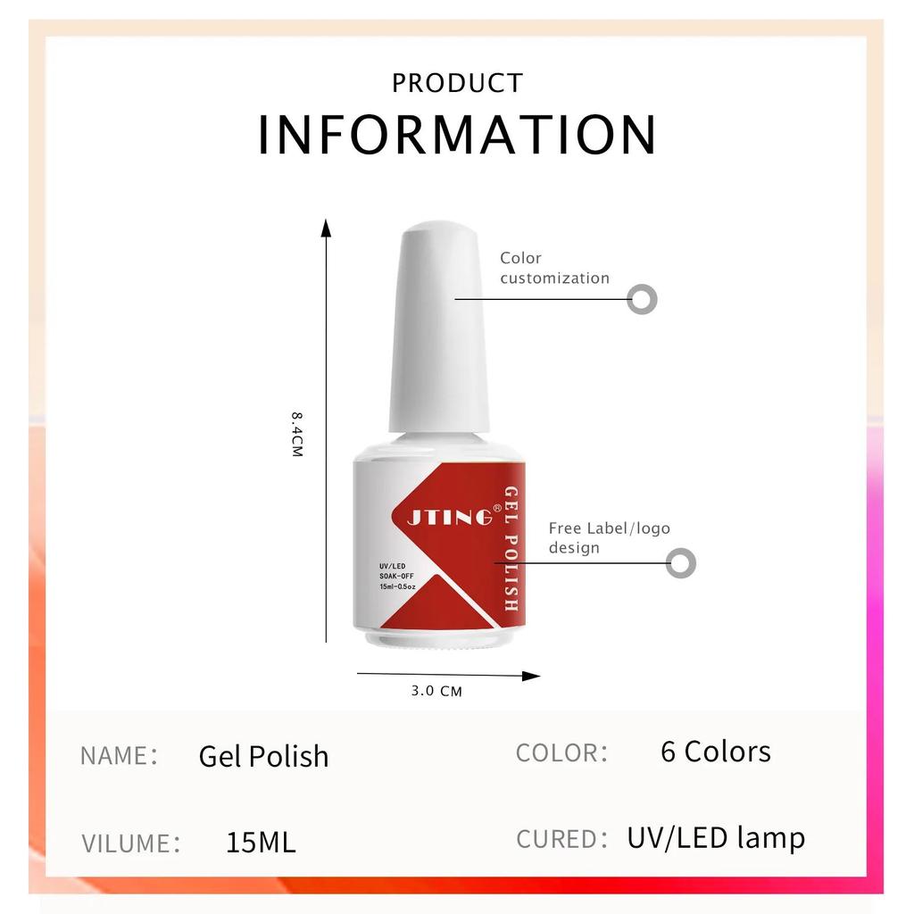 JTING Wholesale Professional Nail Supplies Soak off Gel Polish Custom Private Label Hema Free Colors Gel Nail Polish Uv Led Gel