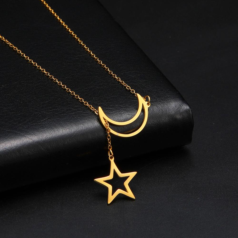LIKGREAT Multi Layers Bar Coin Pendant Necklace Moon Star Cross Neckchain for Women Stainless Steel Chain Choker Jewelry NotFade