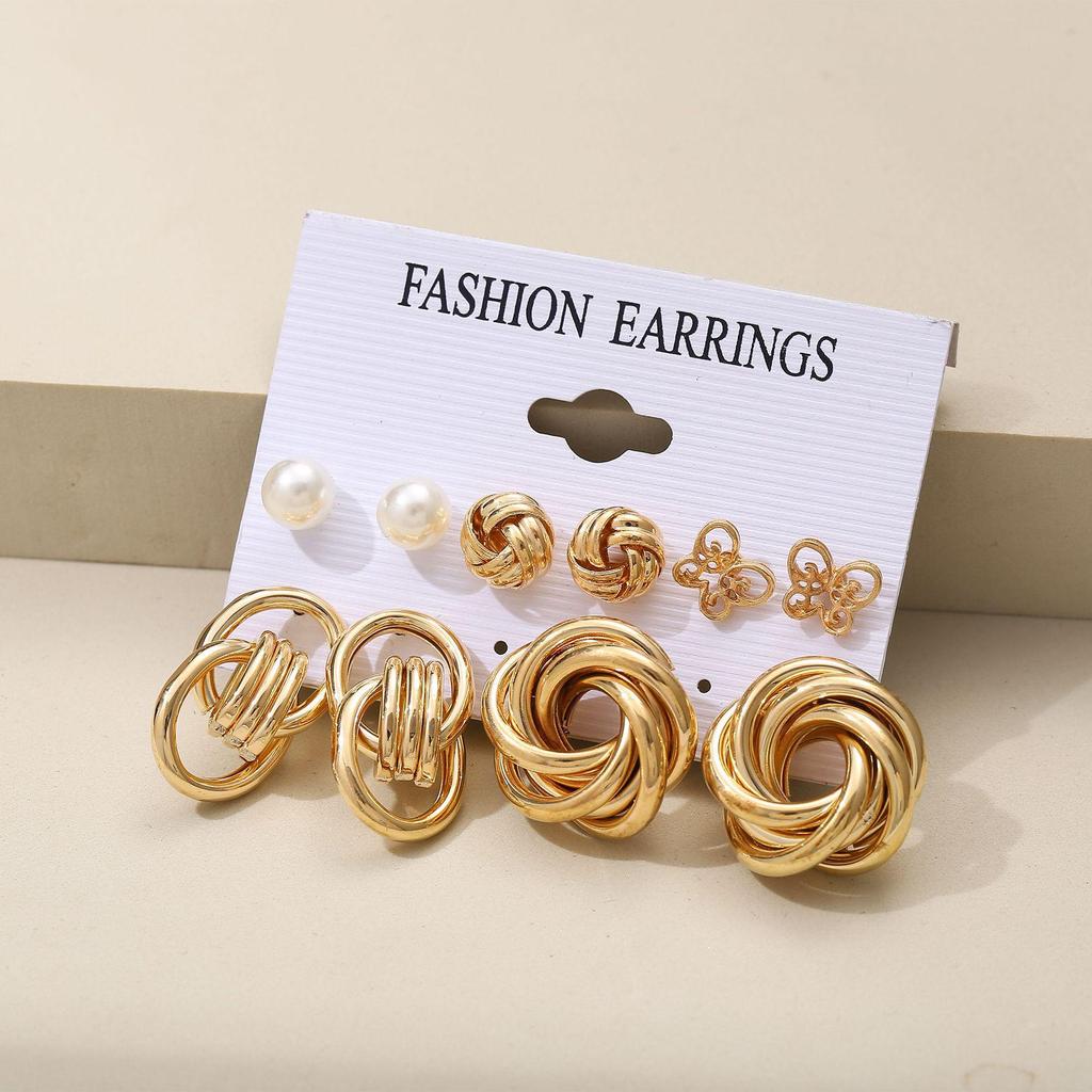 Gold-Pearl Punk Hoop Earrings Set for Women