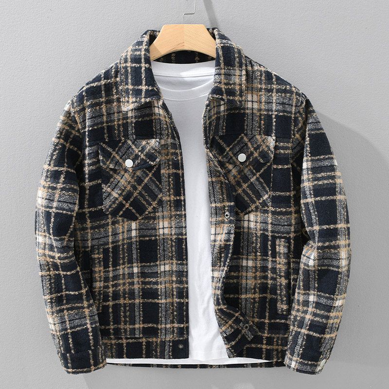 New American-Style Casual Plaid Lapel Jacket for Men and Women, Trendy Brand, Autumn Loose-Fitting Versatile Shirt Coat