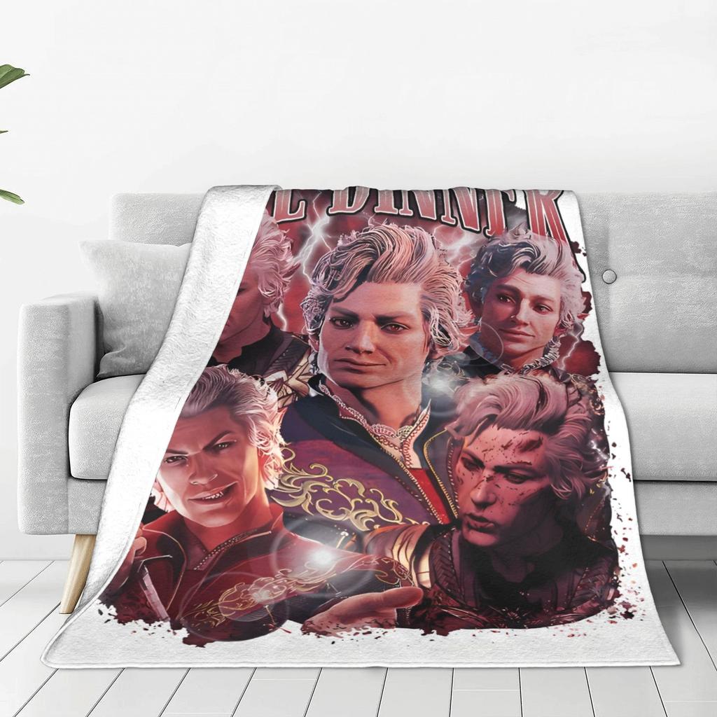 Astarion B-Baldurs Game Gate Knitted Blanket Vampire Throw Blanket Airplane Travel Printed Soft Warm Breathable Plush Thin Quilt