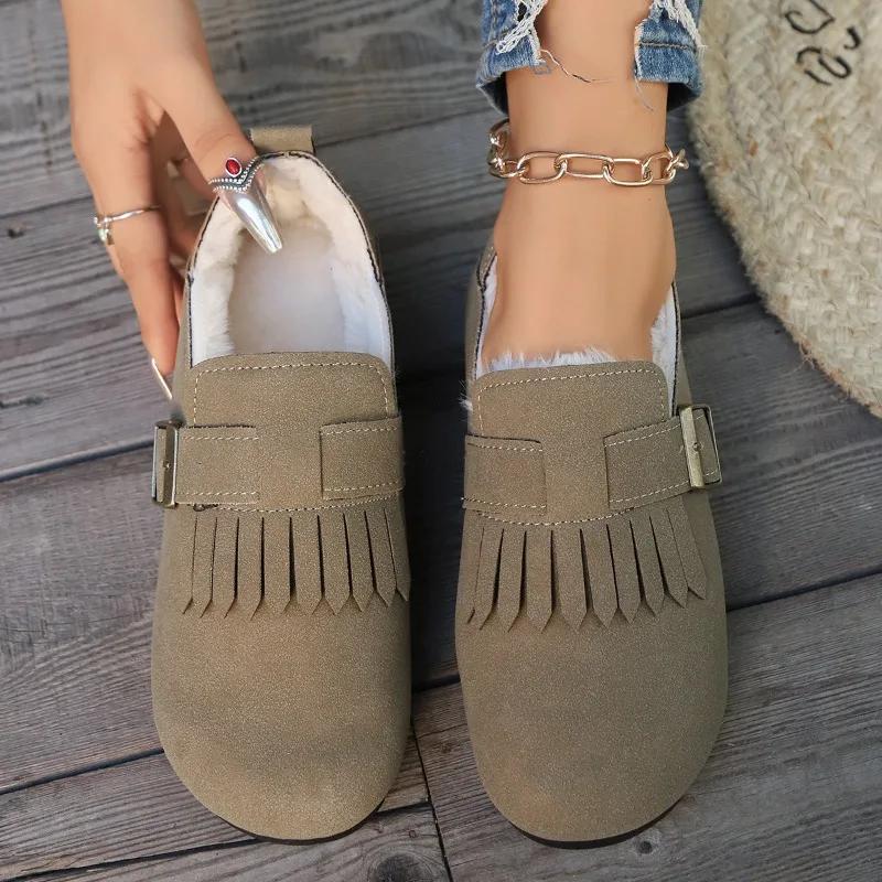Fashion Women Flats Fringe Loafers Short Plush Warm Shoes Winter Brand New Sneakers 2025 Trend Casual Sport Snow Boots Mujer Zapatos