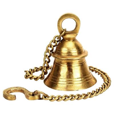 Sino de Suspensão em Latão com Comprimento de Suspensão da Corrente | Acabamento Dourado Antigo | Ideal para Templos, Decoração de Casa e Presentear