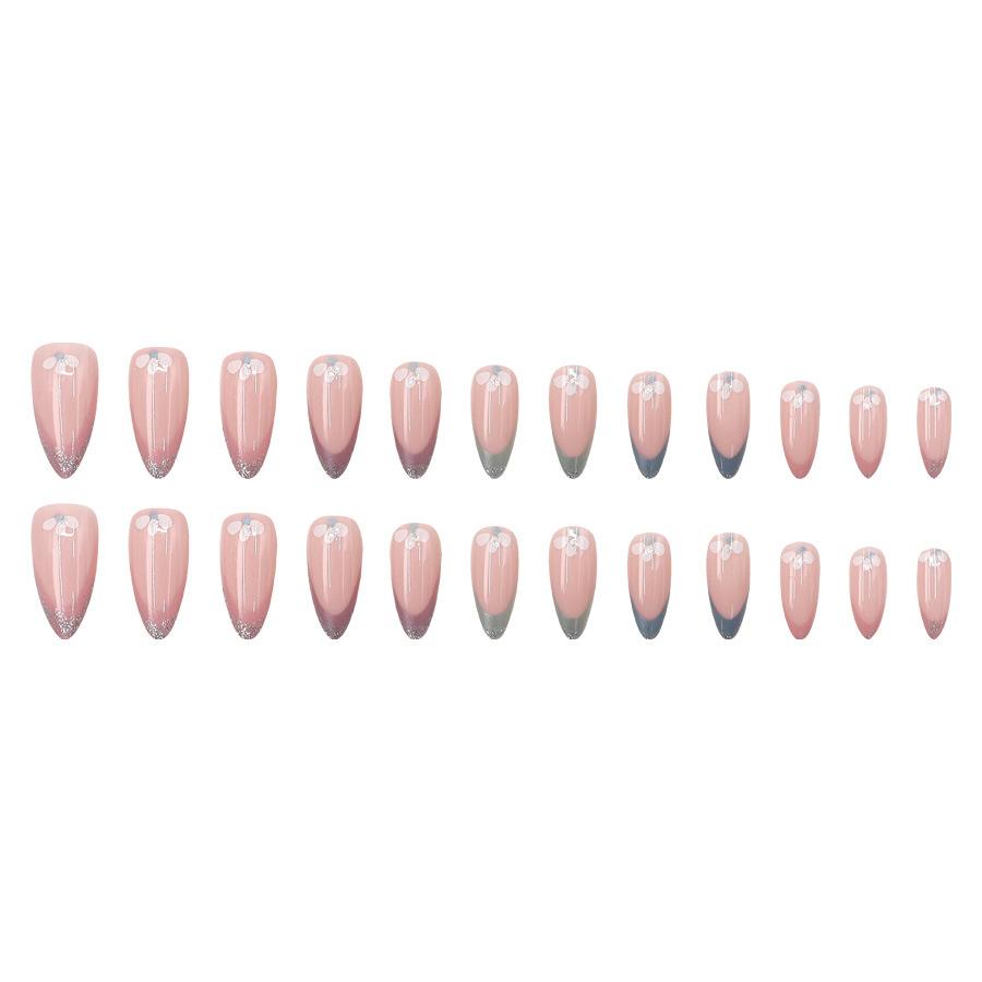 24 Pieces  colorful French aurora glitter flower nail art tablets sweet niche almond wear nail