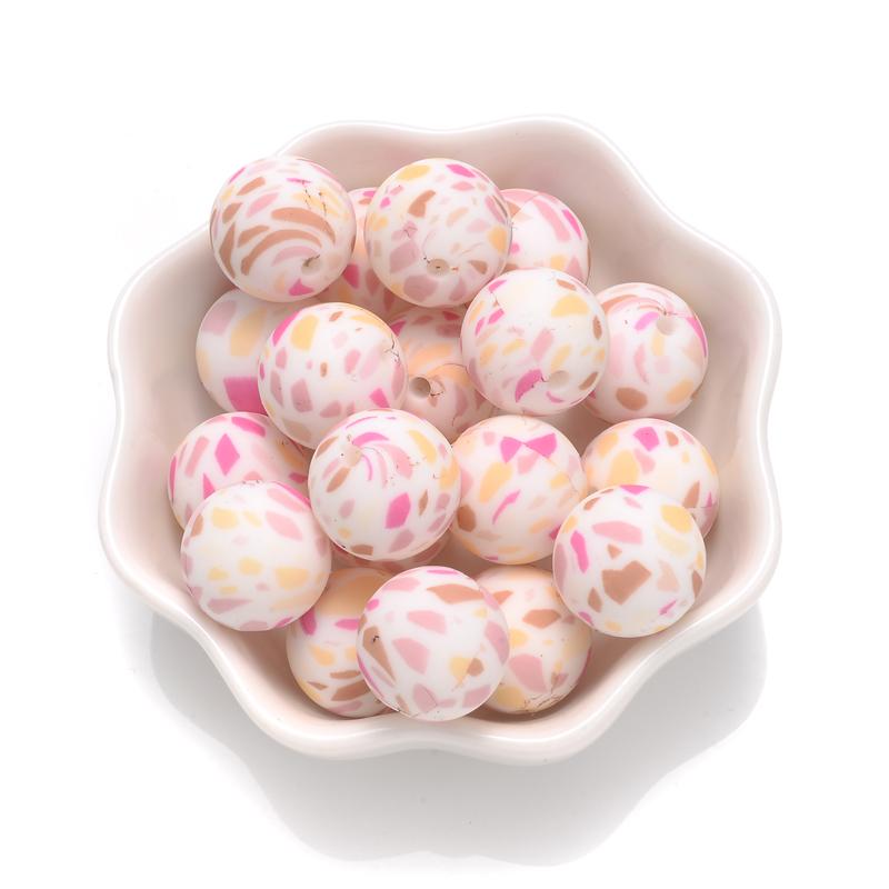 10Pcs 15mm Colorful Print Leopard Pattern Silicone Beads Ball Shape Teething Jewelry Beads For Teether Pacifier Chain Necklace