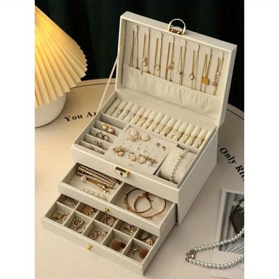 1pc Multi-Layer Leather Jewelry Storage Box for Earrings, Rings, Watches, Necklaces and Bracelets with Large Capacity, Anti-Oxidation