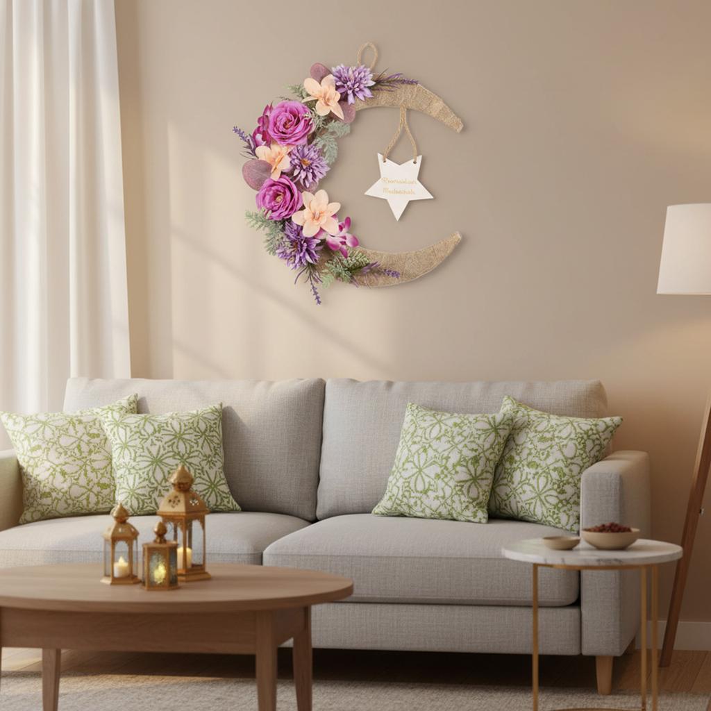 3D 37cm Mondförmiger künstlicher Blumenkranz Wandbehang, Grenzüberschreitende Türdekoration, Festivaldekoration, Haustür-Hänger