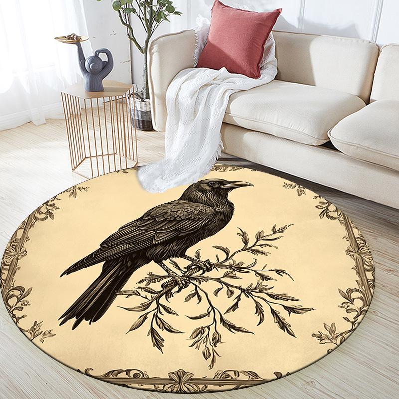 Vintage Border Crow,Round Area Rug,Carpet Rug for Living Room Bedroom Sofa Playroom Decor,Non-slip Floor Mat