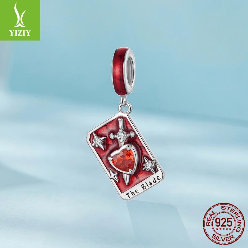 Tarot Red Sword Diy Pendant Accessory, Symbolizing Wisdom S925 Sterling Silver Beaded