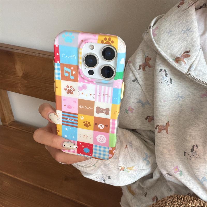 Plaid Panda Meow Magnetic Phone Case for iPhone17/16ProMax/15Pro - Cartoon Design for Women