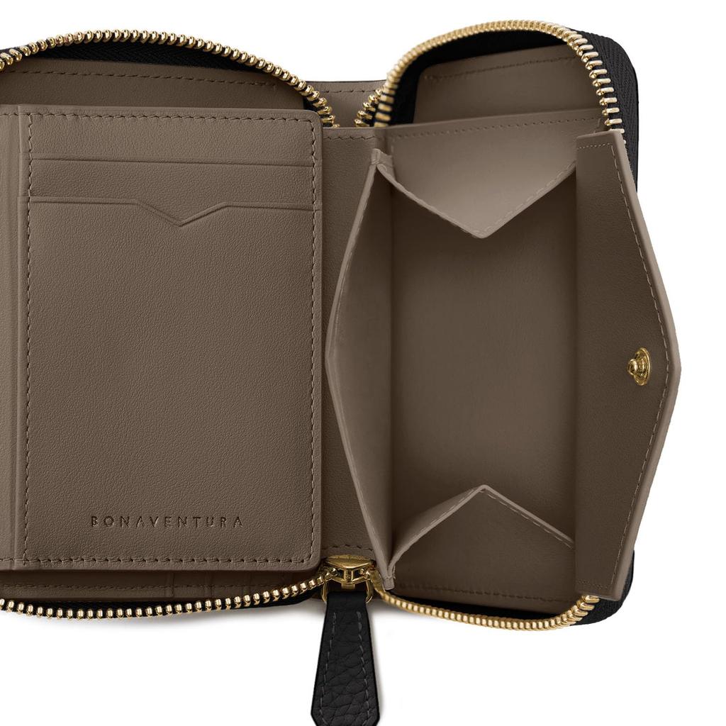 BONAVENTURA Medium Functional Zip Wallet In Shrink Leather by Revise X Made with the Finest European A Perfect [Black Etoupe]. Leather. Gift.