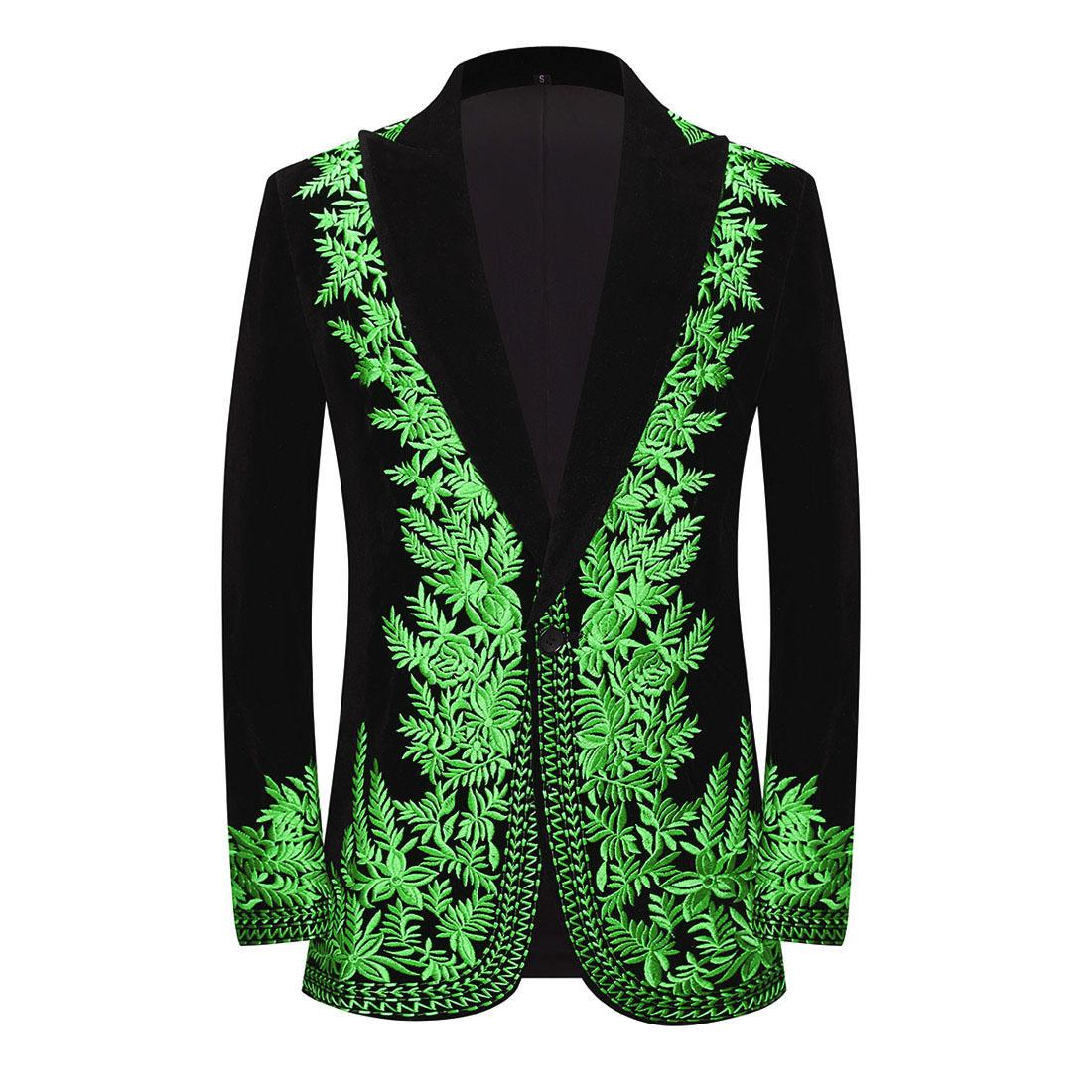 

Чоловічі Стильні Чорні Вельветові Піджаки Блейзери з Вишивкою 3XL