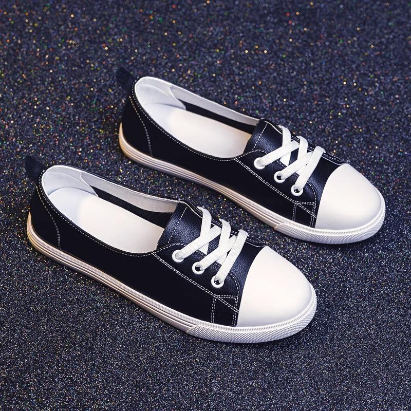 Weißschuhe mit flachem Ausschnitt Damen Leder Lazy Vielseitig Frühling und Herbst Einzelne Schuhe Flache Sohle Sommer Dünn Atmungsaktiv Weiche Sohle Schwangere Frauen