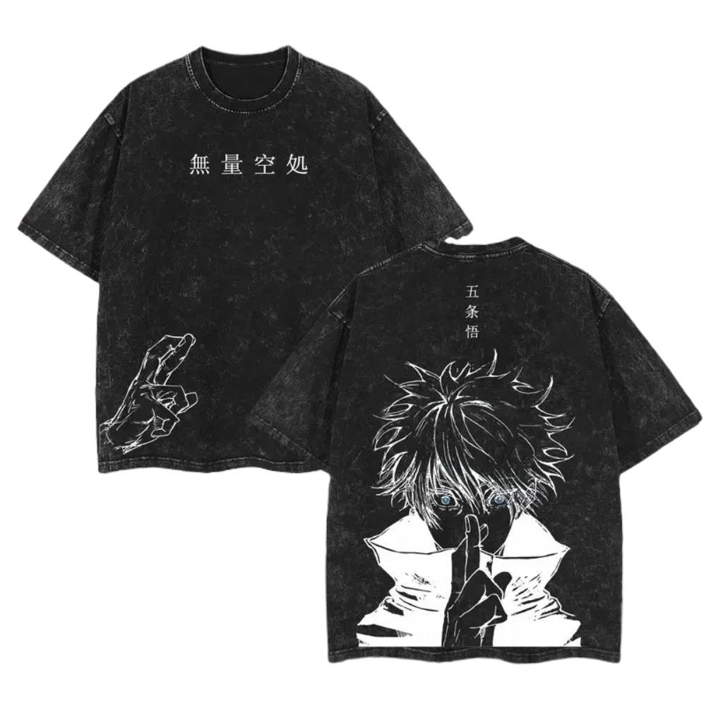 Jujutsu Kaisen Gojo Satoru T-shirt Men Women Clothing Harajuku Vintage Washed T Shirt Casual Short Sleeve Tees Tops