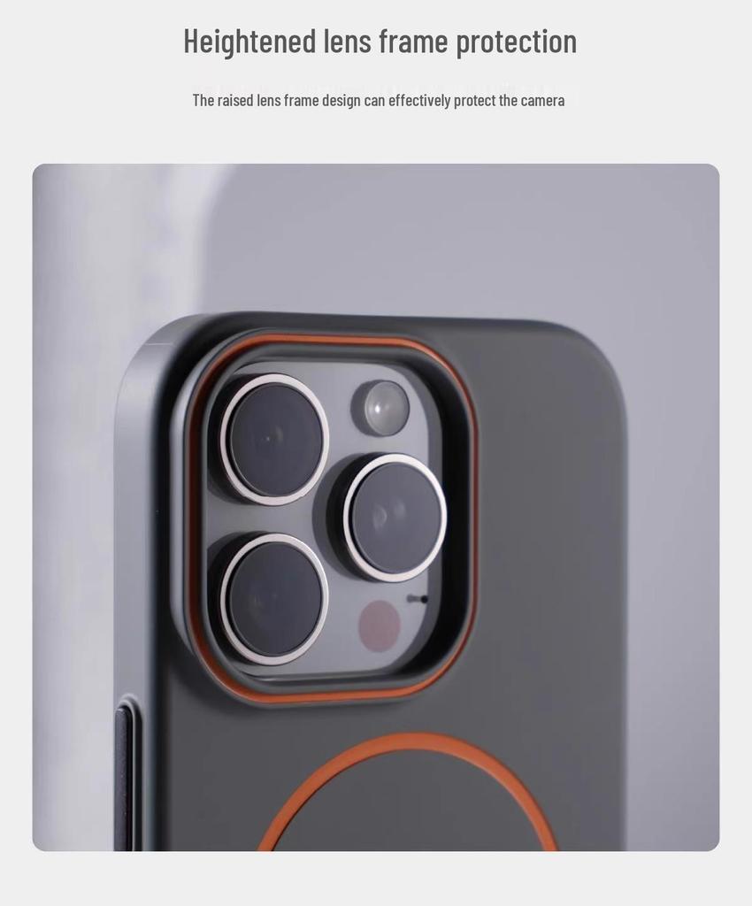 Magnetic Thin Ring iPhone 15/16 Pro Max Color Block Lens Frame Case - Skin-Friendly Protective Design