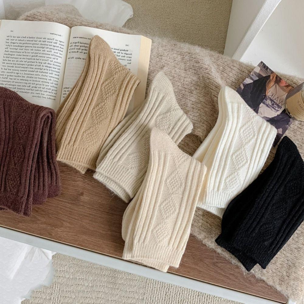 3Pairs Stripe Plush Socks Soft Thicken Warm Socks Cute Wool Lattice Socks  Women