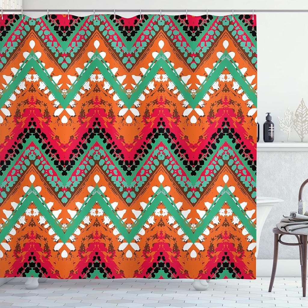 Teal Shower Curtain,Retro Arrow Pattern In Horizontal Line Heading To Opposite Directions Art Print, Cloth Fabric Bathroom Decor