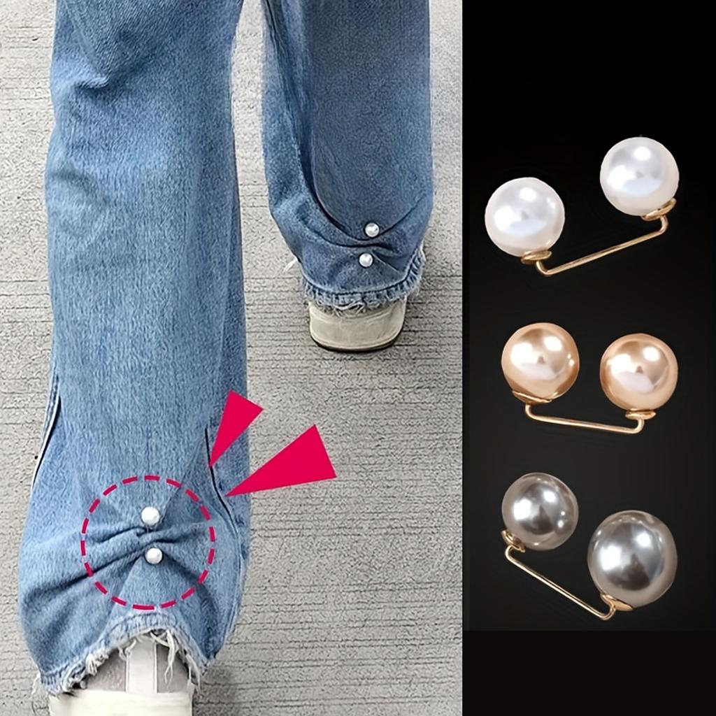 2 Stück Perlen-Jeans-Knöchelclip, Brust-Anti-Licht-Nadel, Anti-Schritt-Pantoffelschnalle, Hosenlängenversteller