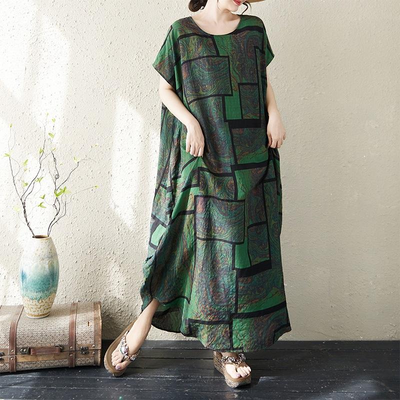 Kısa kollu Büyük beden Pamuklu vintage çiçekli yeni elbiseler kadınlar için rahat bol uzun yazlık elbise