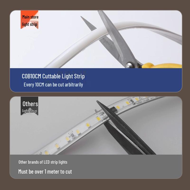 Outdoor Waterproof LED Strip Light, 220V COB, Self-Adhesive, Super Bright White, Suitable for Living Room and Ceiling.