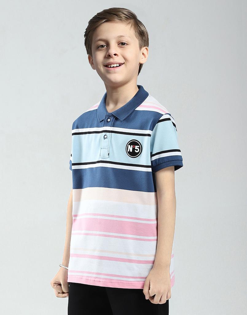 Monte Carlo Boys Blue & Pink Collar Neck T-Shirt