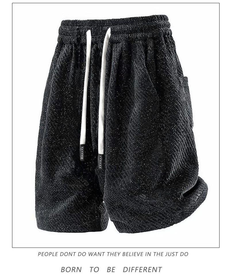 Chenille Zebra Stripe Silver Shorts: Breathable, Trendy, Loose-Fit Mid-Length for Couples