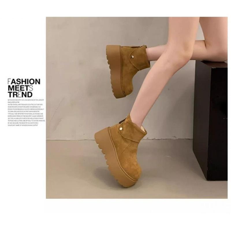 Damen Plateau-Schneestiefel Knöchelhohe Stiefel mit Fleecefutter Reißverschluss Kurze Stiefel