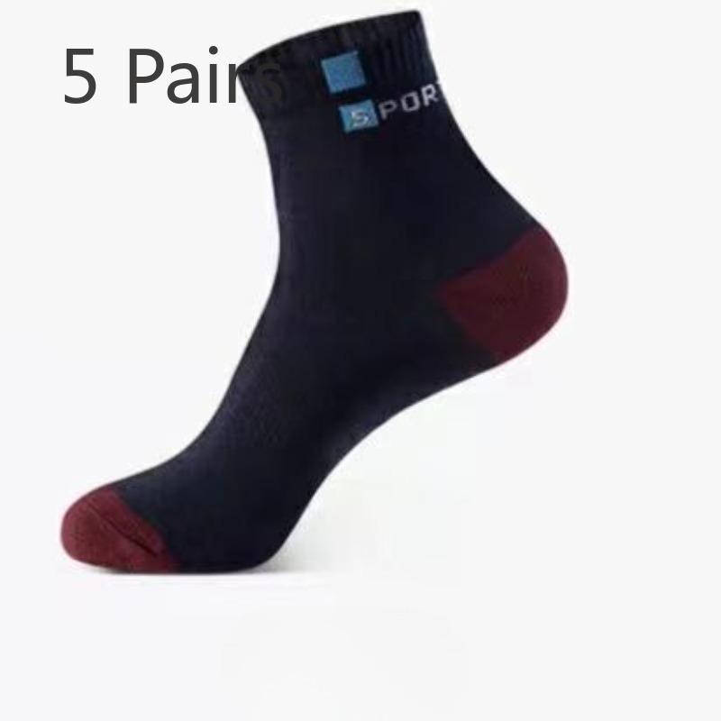 5 Pairs Socks Men's Summer ST Mid-calf Cotton Anti-odour Sweat Breathable Thin Socks Spring and Summer Sports Men's Socks Letters Short Socks
