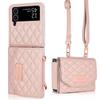 Z Flip 7 Leather Wallet Phone Cases with Cross Body Strap, Gilrs Purse Phone Case for Samsung Galaxy Z Flip 6 5 4 3, Pink