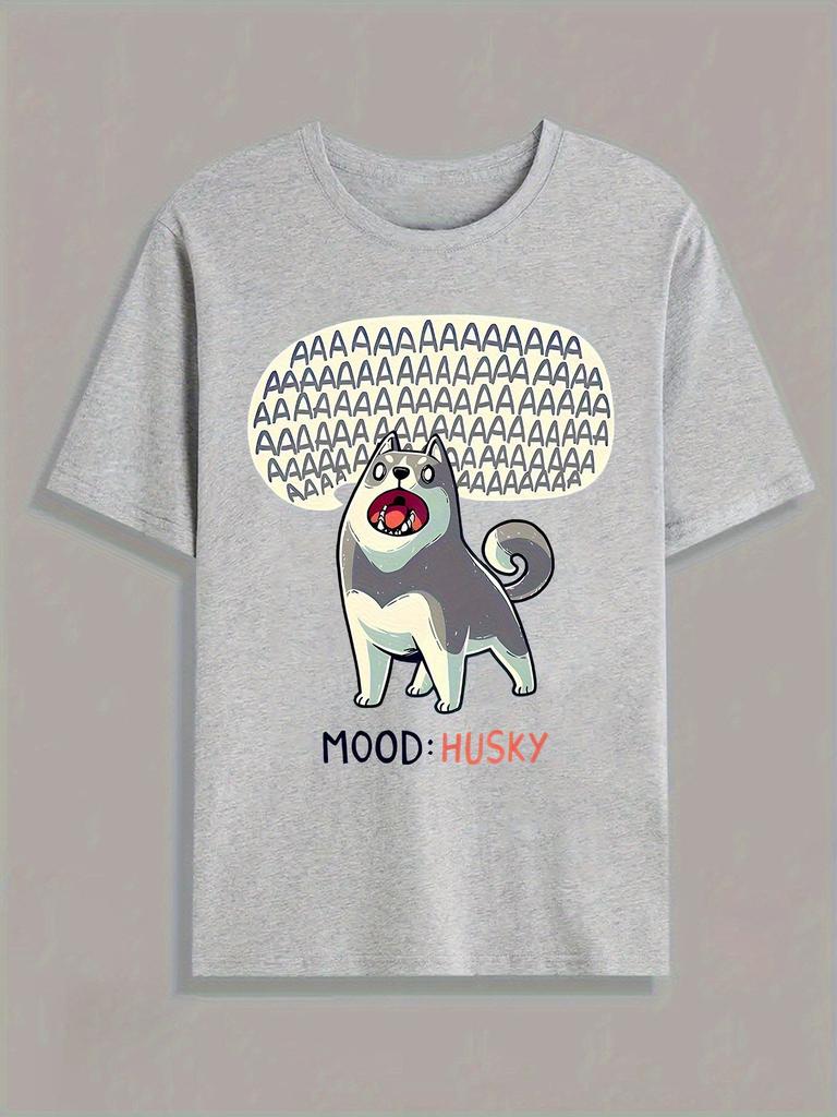 MOOD HUSKY Playful Dog Design TShirt 100 Cotton ONeck Short Sleeve Summer Casual Unisexs Tshirt Streetwear