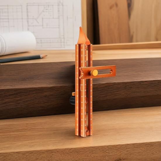 Yousheng Magnetic Marking Ruler, Multi-Function Scribing Tool, DIY Woodworking Scriber Line Maker, Portable Aluminum Alloy Woodworking Compass Scriber
