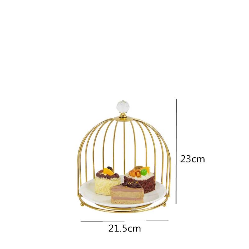 Birdcage Double Layer Cake Stand Wrought Iron Display Stand Ceramics Three-tier Fruit Tray Afternoon Tea Dessert Decorative Rack