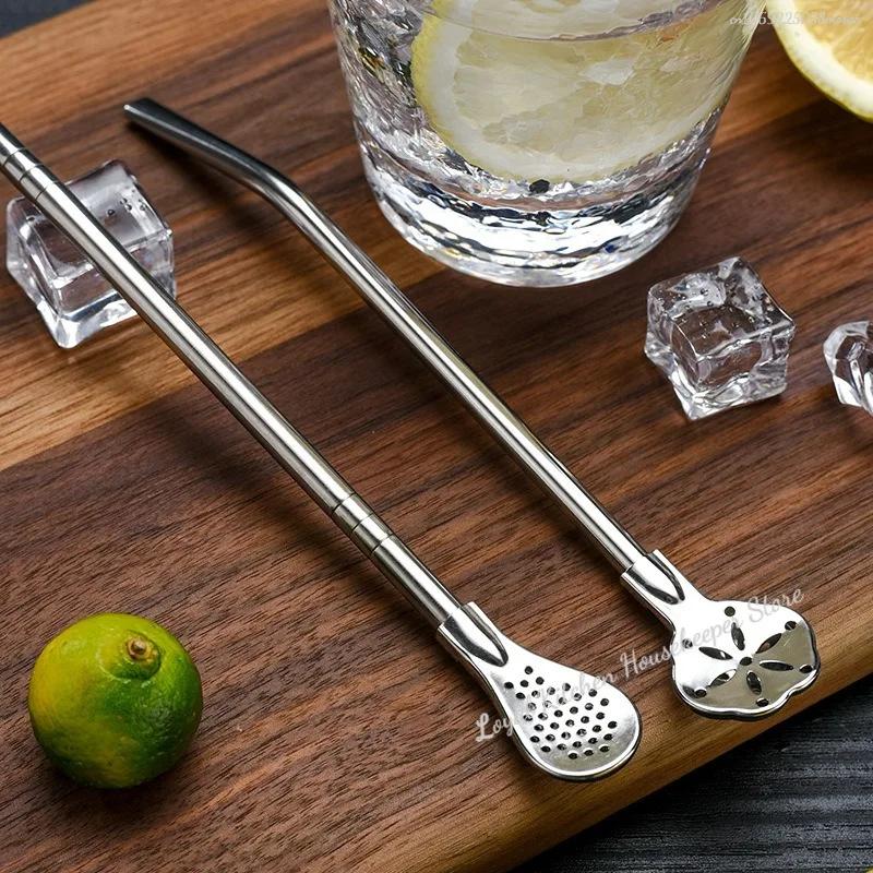 Detachable Bombilla Filter Straw Stainless Steel Straw Spoon Tea Filter Yerba Mate Straw Reusable Drinking Tools Bar Access