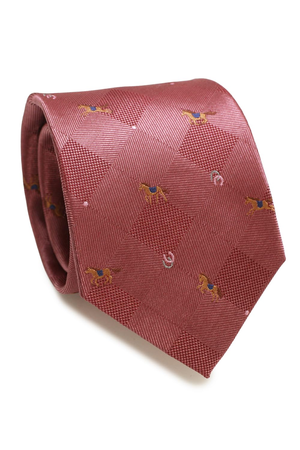 [SIMON CARTER] Simon Carter Horse Block Check Silk Tie (Rose Pink)