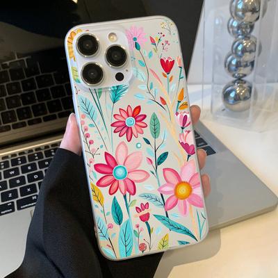 Mobile Phone Cases for iPhone 11 13 15 Pro Max 12 14 Pro Max Case iPhone 16 15 Plus 13 Pro 12 Frosted Texture Painted Cartoon Flowers