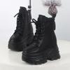 Fashion 12CM Autumn Platform Ankle Boots Women Chunky Shoes Lace-up Tennis Sneakers Woman Leather Boots Walking Shoes