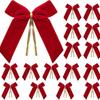 16Pack Red Velvet Christmas Tree Bows Burgundy Small Decorative Twist Tie Ribbons For Wreath Gift Wrapping Decoration
