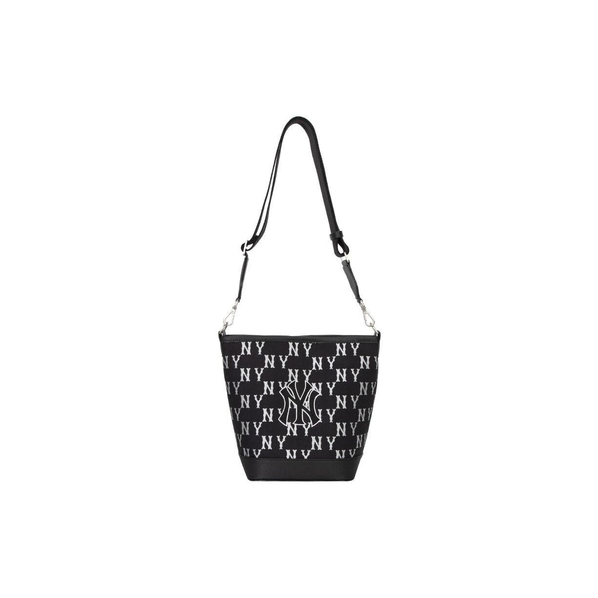 

MLB New York Yankees Large Logo Print Vintage Floral Adjustable Strap Casual Bucket Bag Women Shoulder Bag Black 3ABML023N-50BKS Basic Set (Bag)